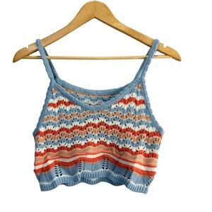 SHEIN Knit Sweater Crop Top Womens XS Chevron Boho Festival Sleeveless Tank Soft